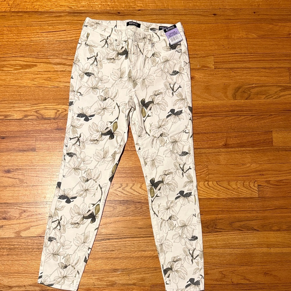 Buffalo David Bitton Floral Ankle Pants - Cream and Black